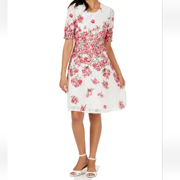 🆕️ Charter Club White Floral Lace Overlay Fit & Flare Dress SIZE: S - Picture 3 of 13